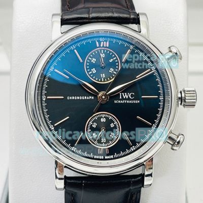 Swiss Replica IWC Portofino Chronograph 39 Watch SS Black Dial